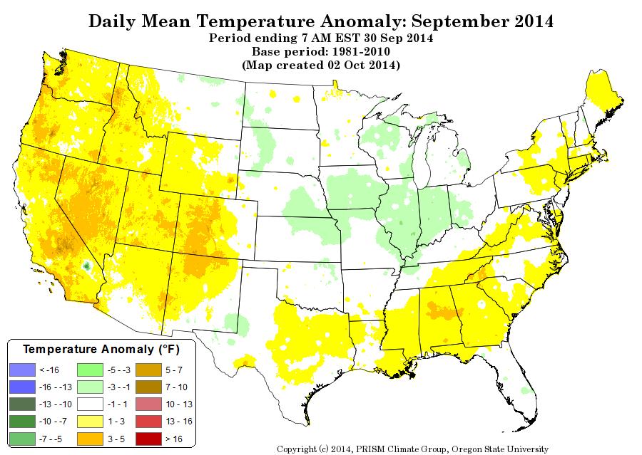 U.S. TEMPERATURES (ANOMALY) LOOKING BACK AT SEPTEMBER 2014 September was a warm month for much of the country, and