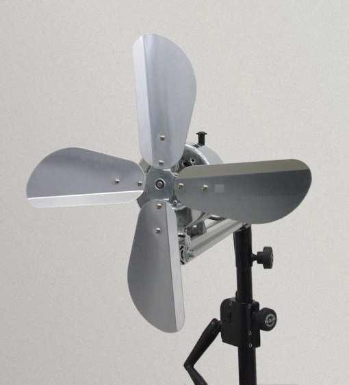 The blades consist of flat metal sheets with slanted trailing edges. Figure 1: Fan used for the measurements. Fan with microphone array (only the inner ring of microphones was used).