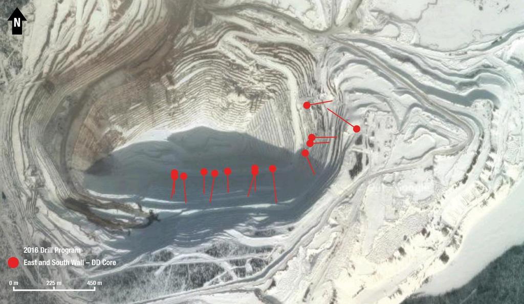 Fort Knox Figure 12 (Fort Knox): Aerial view of the Fort Knox open pit mine, highlighting the 2016 East and South Wall drill