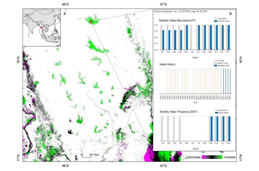 Water History To help understand how water is distributed temporally throughout the 1984-2015 period and throughout the year, there are three datasets that capture the temporal distribution of water: