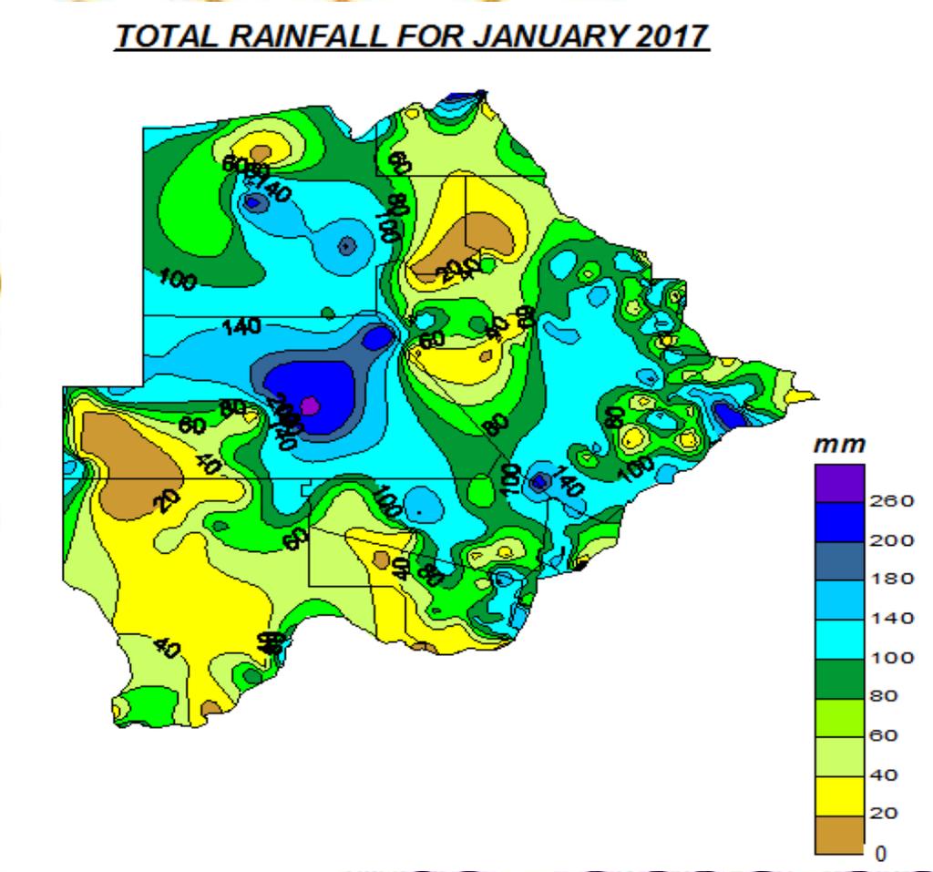 Fig : Cumulative rainfall for January 2017 :(shows