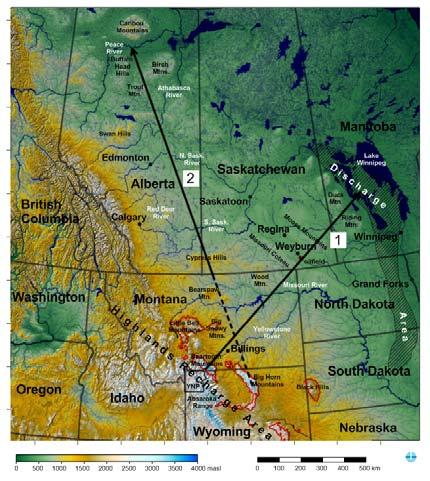 Previously postulated long-range deep groundwater flow systems from Montana to (1) Manitoba (~ 1100 km) (2) NE Alberta (~ 1600 km) 3 Postulates of a long range groundwater flow systems in the