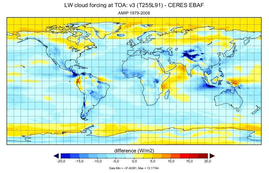 V2: CMIP5 AMIP simulations LW cloud forcing at TOA