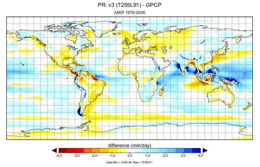 V2: CMIP5 AMIP simulations Total precipitation compared to GPCP V3 V3 shows improvements in the tropics,