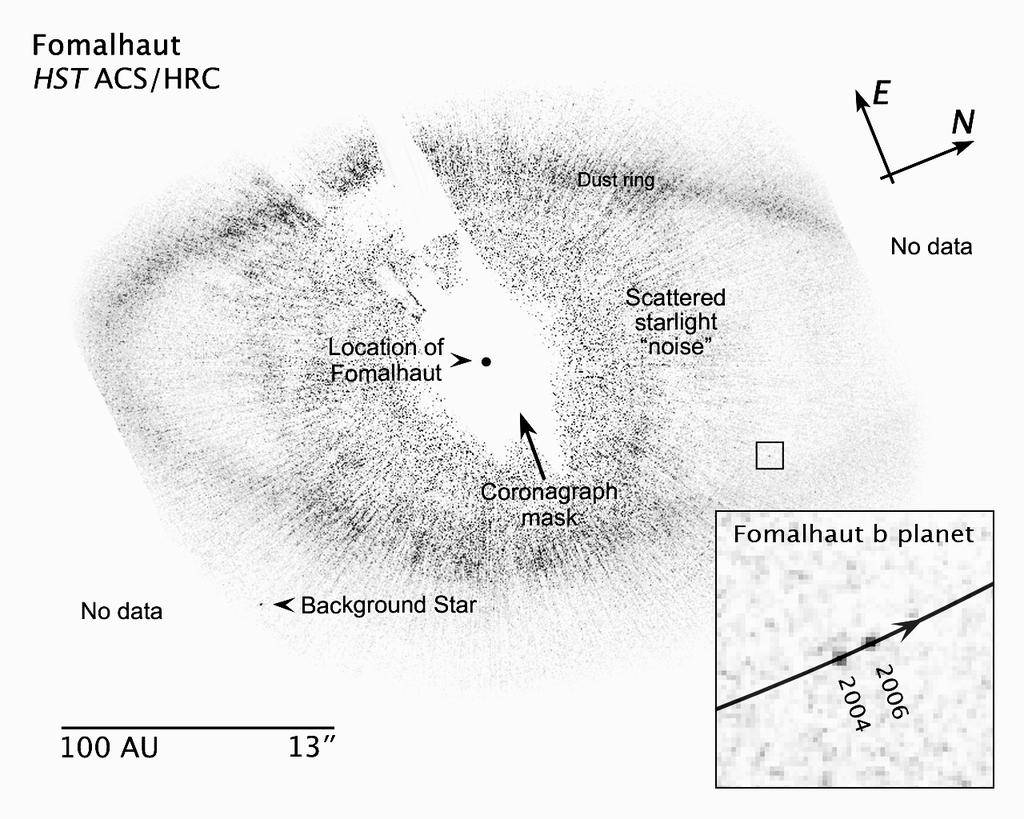 2009 Quarter-final Exam 3 1. Below is an image of Fomalhaut b, the first extrasolar planet to be observed directly by visible light, obtained by the Hubble Space Telescope.