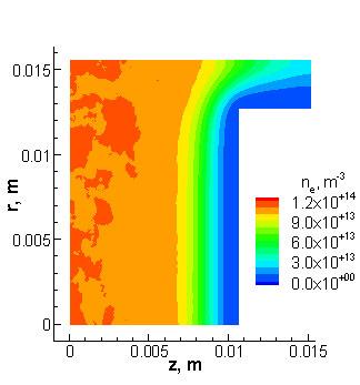 Figure 5. The Bohm sheath electron density profile for composite CEX ions shows deviation beyond 1L D. Figure 6. Bohm sheath ion number density profile for composite CEX ions. Figure 7.