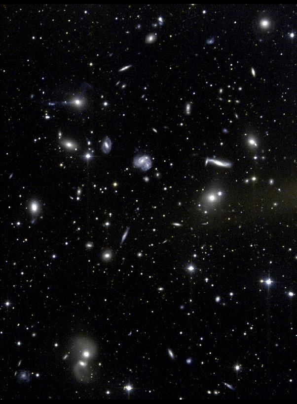 Clusters contain 100s to 1000s of galaxies per Mpc -3 as well as