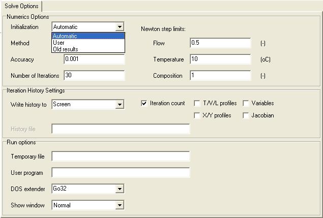 to solve and to inialize the problem are set in the solve options which you can set by clicking on solve option in the tree list. Figure 1.