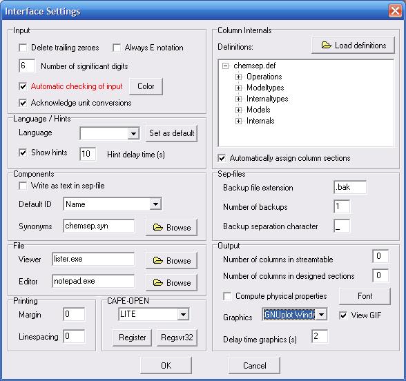 Figure 6.1: Interface settings. not work while typing in a searchlist for a synonyms name. You will have to issue a search under the synonyms name!