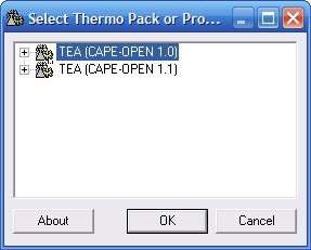 3. Figure 3.3: Property package selection window. If you installed ASPEN PLUS, PRO/II, or other CAPE-OPEN software more packages will be listed.