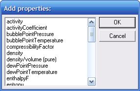 Figure 3.10: Property selection. Note that adding the activity coefficient model automatically adds the vapor pressure model.
