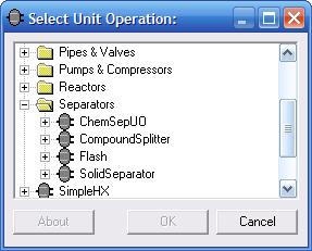 Figure 3.18: Inserting a new unit operation. The options available in this wrapper are explained later.