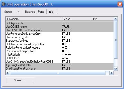 When the ChemSep GUI opens in CAPE-OPEN mode several features are hidden or disabled.