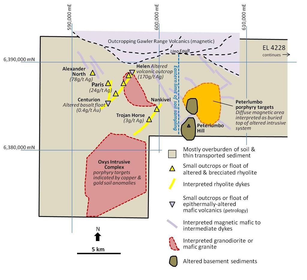 Figure 4: Peterlumbo epithermal field interpreted geological setting under
