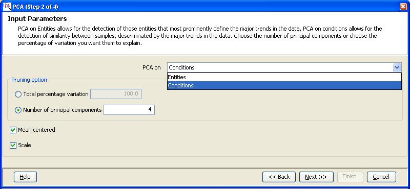 Analysis with Mass Profiler Professional - analysis Figure 82 Input Parameters page (PCA (Step 2 of 4)) 4. Review the Output views page (PCA (Step 3 of 4)).
