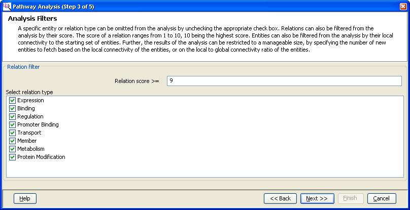 4. Enter parameters on the Analysis Filters page (Pathway Analysis (Step 3 of 5)).