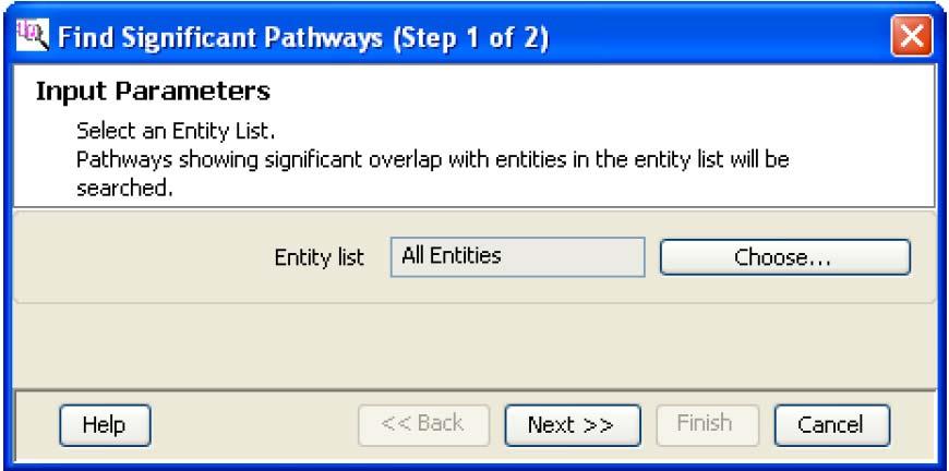 Analysis with Mass Profiler Professional - additional features Figure 112 Input Parameters page for Find Significant Pathways 3.
