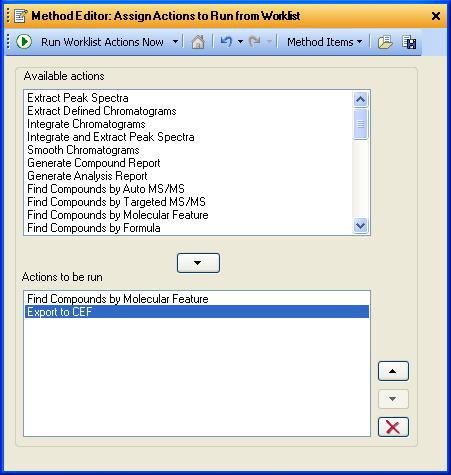 Finding with MassHunter Qualitative Analysis Figure 17 Assign Actions to Run from Worklist for use with DA Reprocessor f Click the Save Method button in the Method Editor window or click Method >