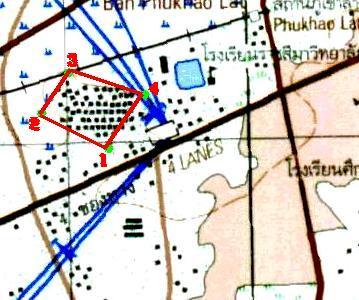 Fig. 16 Topographic map of Nakhon Ratchasima area As shown in Figs 15-16, the target area was the square 1-2-3-4. The GIS coordinate of the square can be found in Table 1.