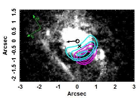 A&A proofs: manuscript no. 25504_finalversion Fig. 4. (Hα+)/I ratio using images from the ACS aboard the HST. We note that the peak of the emission coincides with the position of the nucleus.