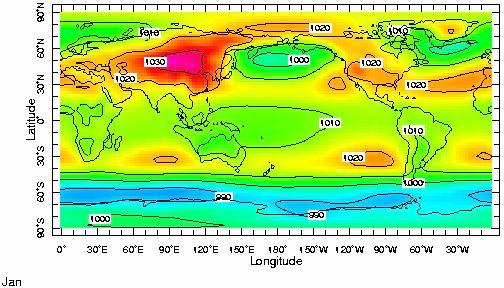 The Sea Level Pressure Field The January and July sea level pressure (SLP) field shown in colors