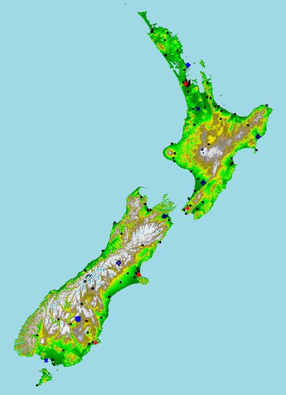 Lauder Kaitaia Auckland Hamilton Paraparaumu Wellington Christchurch The NIWA Climate Database holds solar radiant energy data for 150 stations, for varying periods.