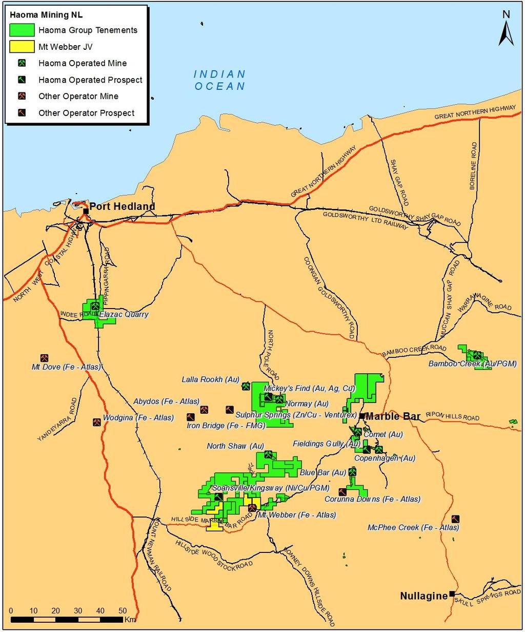 Figure 1: Location map of Haoma Mining and other Pilbara mining locations.