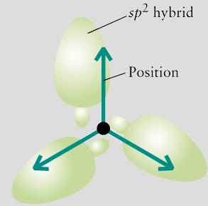 sp 2 ybrid rbitals each sp 2 hybrid orbital has two lobes of unequal size unhybridized 2p orbital the three sp 2 hybrid orbitals are directed toward the