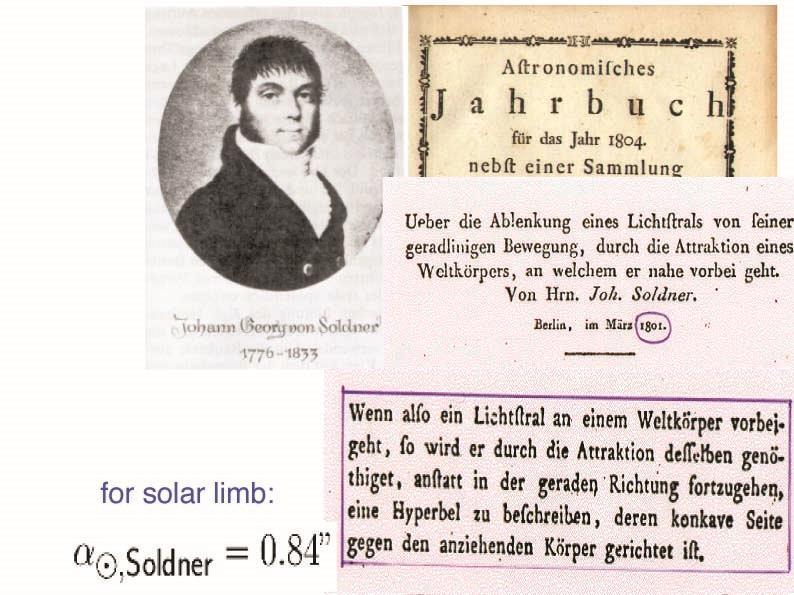 A Brief History of Light Deflection In 1801 Soldner used