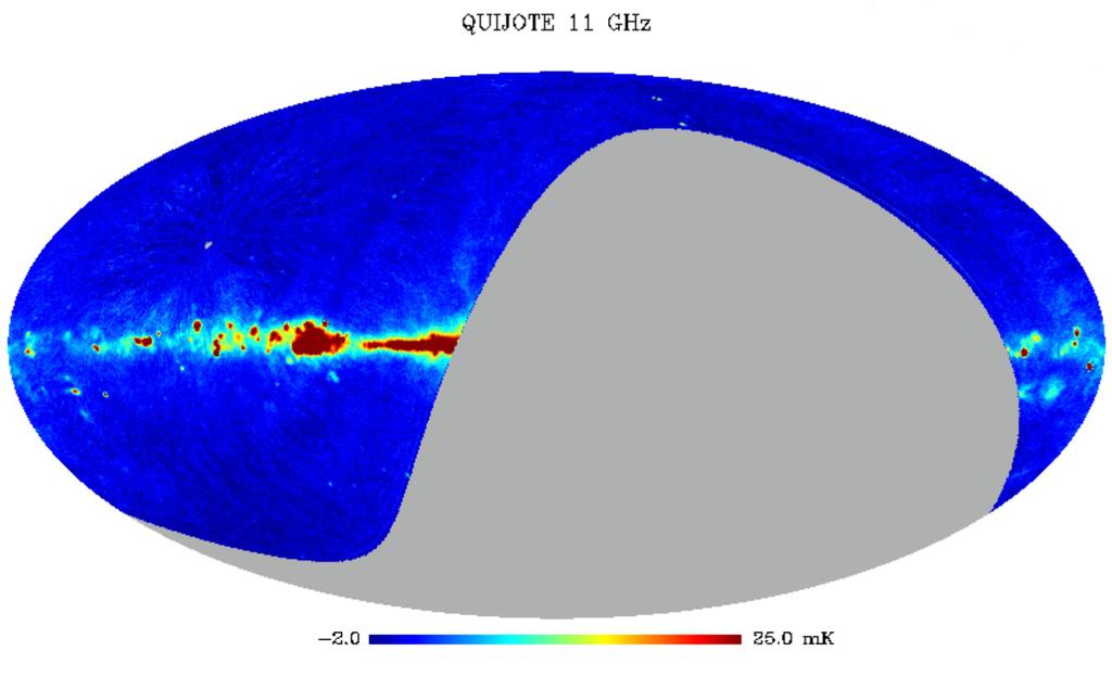 Figure 5 Preliminary map at 11 GHz of the QUIJOTE wide survey. tools for data processing, data visualization and public information.