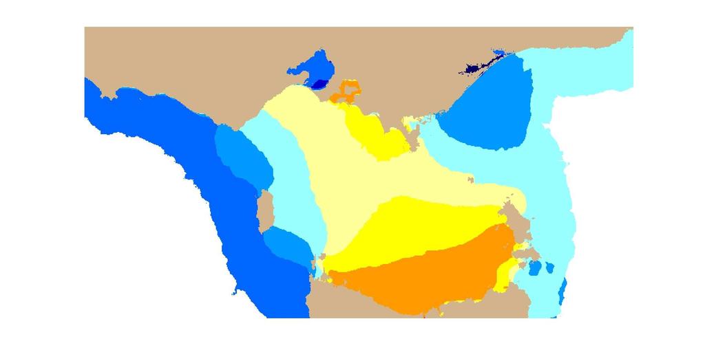This illustrates the complex tidal pattern in Bass Strait whereby the westward propagating tidal wave enters at the eastern boundary and also propagates around Tasmania to enter from the west about