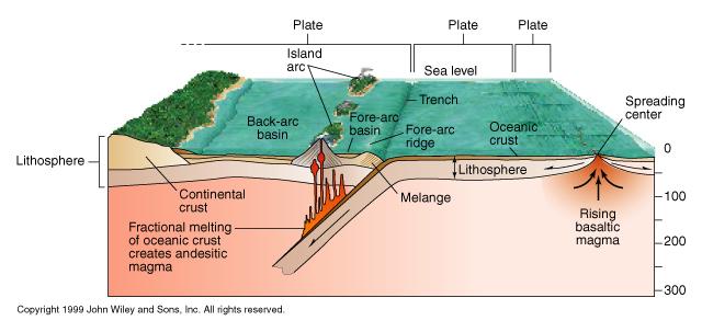 Figure 4.20 Structure of tectonic plates at a convergent margin.