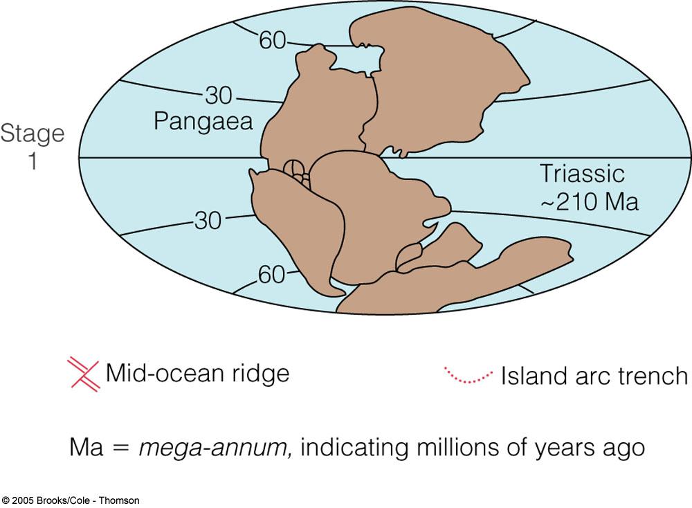 Most recent episode of Seafloor spreading: Pangaea first broke into 2 pieces Sea