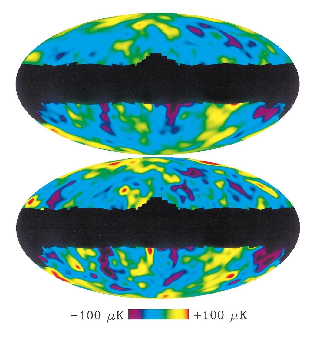PLATE L5 FIG. 2. Maps of the cosmic microwave ackground anisotropy after removing Galactic emission; Mollweide projection in Galactic coordinates. Top: Cross-correlation technique.