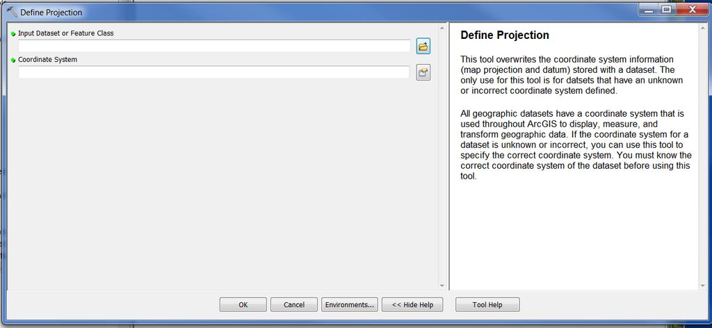 ArcGIS - Define Projection Input dataset (e.g. shapefile) Coordinate system of the input dataset.