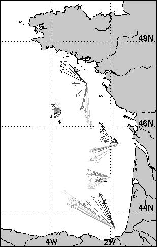 Use in fisheries oceanography Survival maps of anchovy larvae (from