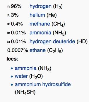 The atmospheres are characterized by the presence of molecules The most abundant are H 2, CH 4 e NH 3 Heavy elements (metals) Using H as a reference for measuring the abundance ratios, the