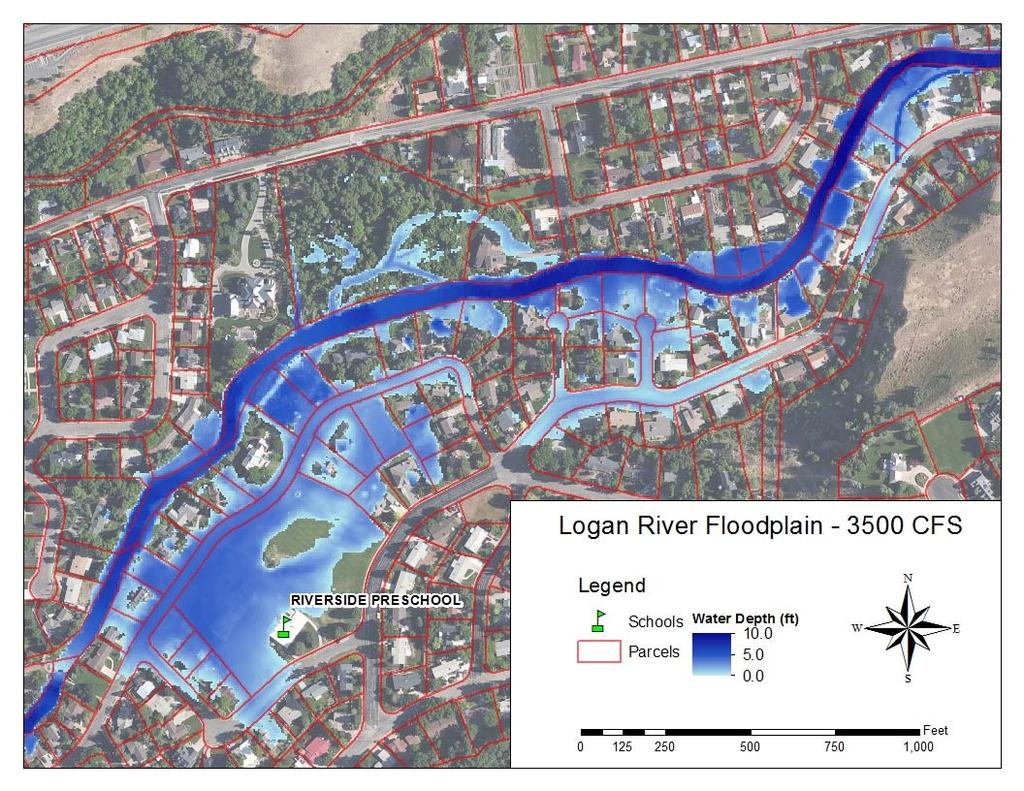 Figure 7. Vulnerable land parcels affected by floodplain at 35