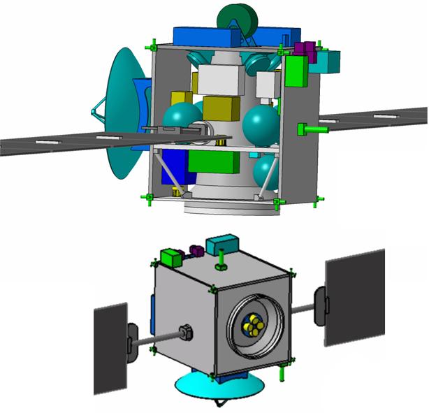 Orbiter on top of an integrated Impactor spacecraft that is used as the Orbiter s chemical propulsion module.