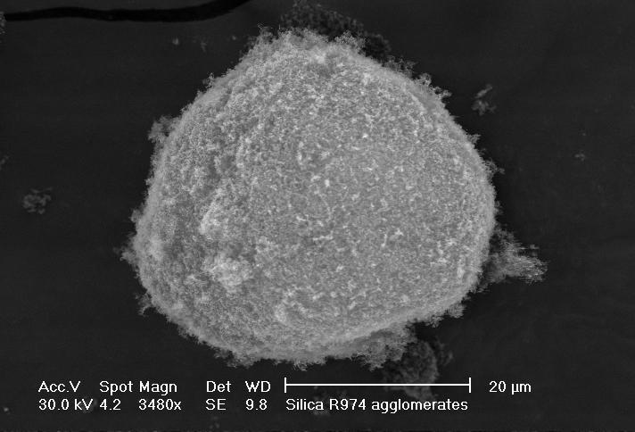 Our materials: nano size particles AerosilR974 Primary SiO 2 nanoparticles.