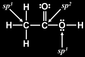 # Sigma Bonds + # Lone Pairs Hybridization # Pi Bonds 4 sp 3 0 3 sp 2 1 2 sp 2 Practice Give the hybridization that occurs for each of the internal atoms
