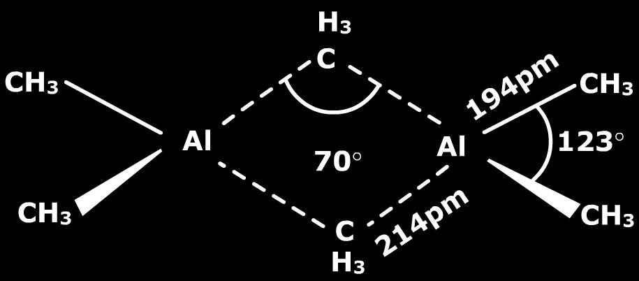 Here, 4 electrons from 2 of the Al-C bond are shared between 3 atoms and results in 3 centered-4 electrons bridge bonding.
