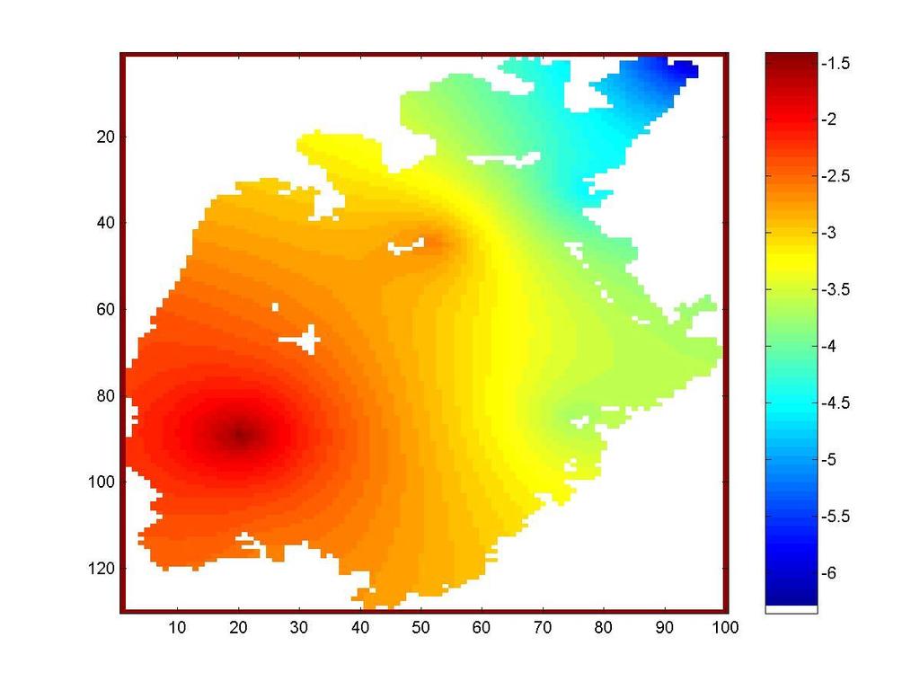 Automatised interpolation of the 72 fields (3*12*2) to the final grid by computing inverse distance numerical code with Matlab software (wp = 1; smoothing factor = 10) Mean Air Temperature fields for