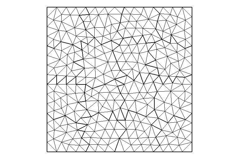 Figure 1: On te left, a polygonal mes consisting of 4 4 cells, wic are obtained by te agglomeration of te triangles of a finer mes seen on te rigt.