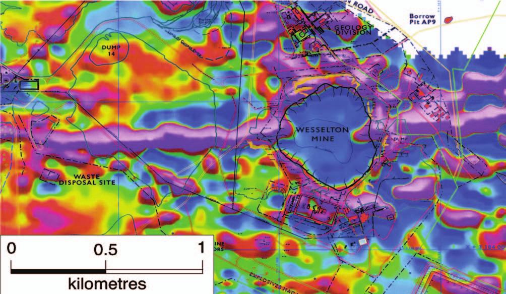 10 KIMBERLITIC SILLS, WESSELTON KIMBERLITE PIPE, SOUTH AFRICA Figure 7. Visual representation of the results of the magnetic survey over Wesselton Mine.