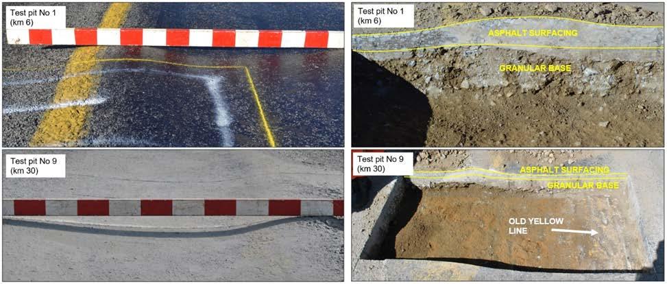 Figure 1: Shoving in the outer wheel path of the N1 Section 17 Figure 3: Profile of pavement structure where road has shoved The asphalt surfacing, the crushed stone base and possibly the shoulder