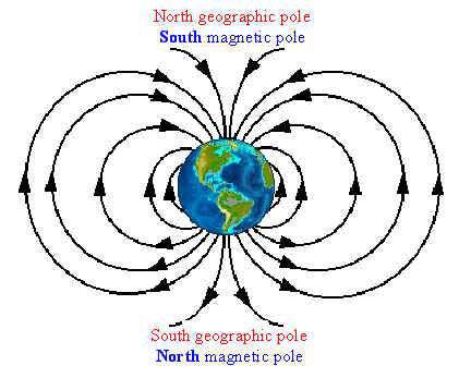 Earth s Magnetic Field The earth s south magnetic pole is