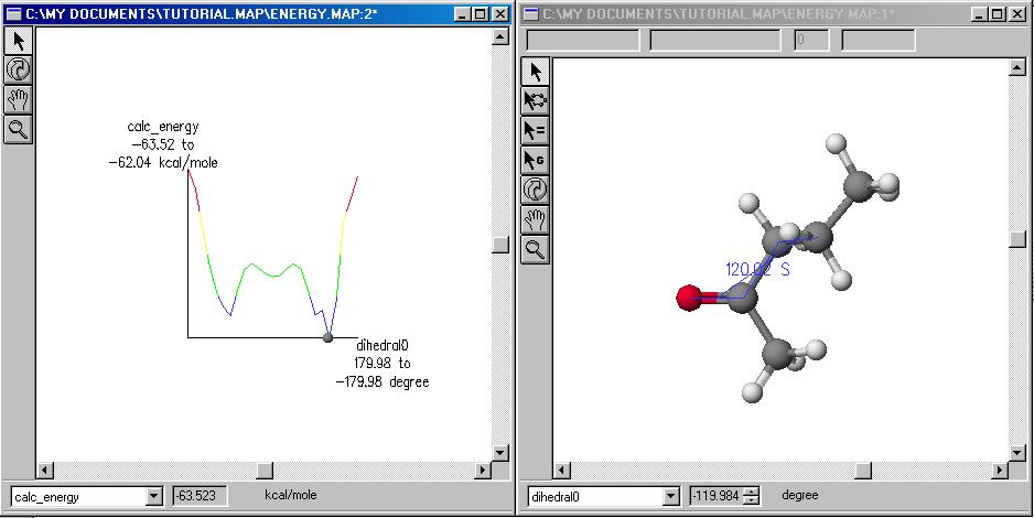 Exercises for Windows 7. Click Start. A window opens, showing the progression of the calculation. When the calculation is done it opens the map window on the left and molecule window on the right.
