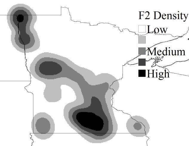 The others occurred in Wilkin, Chippewa, Murray, and Freeborn counties. Figure 12. Hot spot map of all tornados in Minnesota from 1997 to 212. Figure 14.