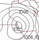 reaches maximum intensity directly underneath the lowest surface pressure. This surface low signifies the area of greatest upper-level divergence and strongest large-scale upward vertical motions.